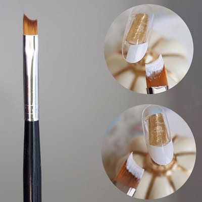 1pc Pinceau à Ongles French Tip 15,6 cm - Forme Croissant Design Oblique pour Nail Art DIY Précis, Manche Noir avec Virole Métallique et Poils Doux