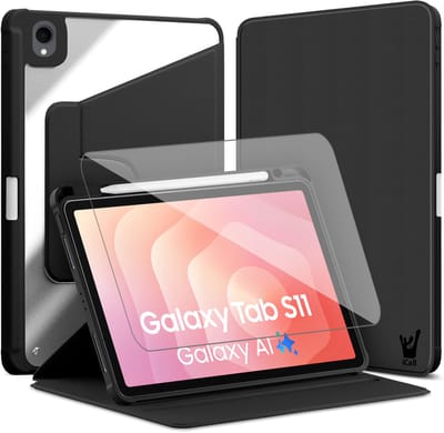 Hoes en Screenprotector geschikt voor Samsung Galaxy Tab S11 11 inch – 360° draaibaar – Met pencil houder – Zwart