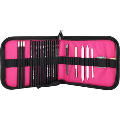 Ensemble de crayons à croquis pour étudiants en art Kit d'artiste peintre avec gomme Étui de transport zippé black