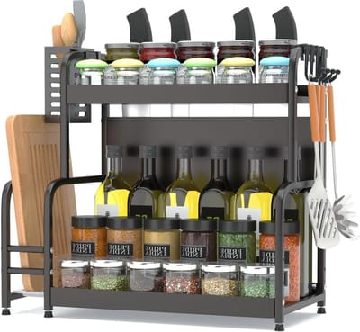 Kruidenrek uitschuifbaar metaal 49x43x22.5cm - Spice rack organizer voor keuken - Organisator voor kruidenrekje - 2 layers kruidenrek ophangbaar