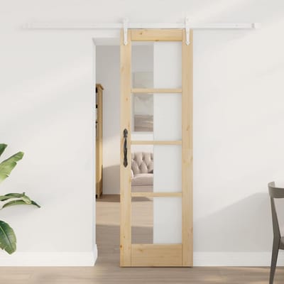 vidaXL - Schuifdeur - 61 - x - 198,5 - cm - Massief - grenenhout - en - glas - Naturel