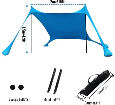 Velmio Strandtent L - 150x200cm - Zontent - Zonwering - UPF50 - Winbescherming Strand - Schaduwtent - Voor Kamperen/Outdoor - Blauw