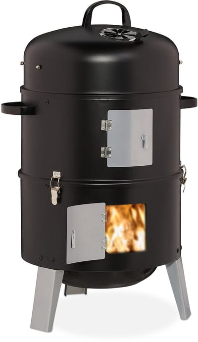 rookoven bbq - 3 in 1 - met thermometer en ventilatiegat - ∅ 40 cm - staal