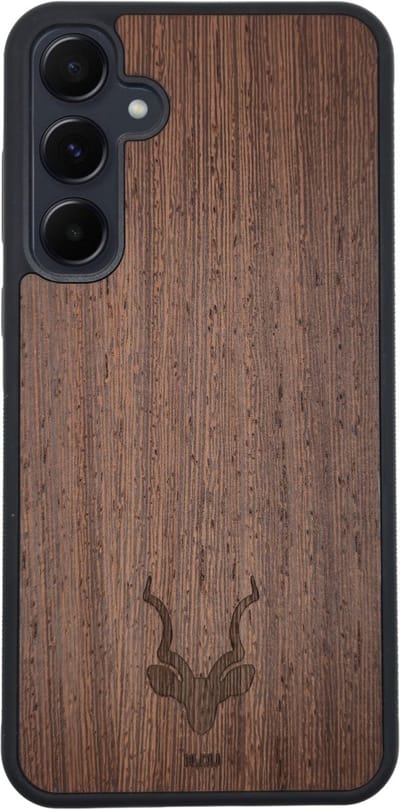 Kudu Samsung Galaxy A05s hoesje case - Houten backcover - Handgemaakt en afgewerkt met duurzaam TPU - Wengé - Zwart