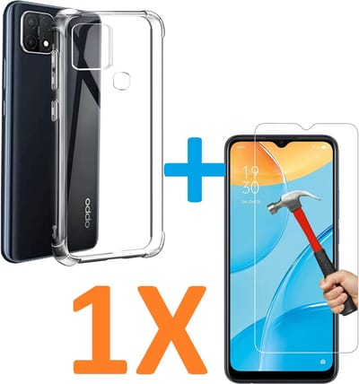 Shock-proof silicone hoesje met 1 Pack Tempered glas Screen Protector Geschikt voor: Oppo A15 / Oppo A15s