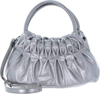 COCCINELLE Leren Handtas Schoudertas Croisette Rock Handbag Craquele` Leather Silver Zilverkleurig