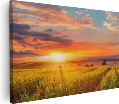 Artaza Canvas Schilderij Korenveld - 30x20 cm - Klein - Wanddecoratie Zon - Muurdecoratie Landschap - Kamer Accessoires Natuur