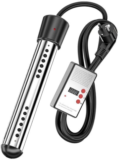 Dompelverwarmer van 1500 W Geschikt voor in bad, roestvrijstalen boiler, draagbare waterverwarmer met timer en automatische uitschakelfunctie.