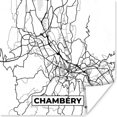 Poster Plattegrond - Chambéry - Kaart - Frankrijk - Stadskaart - Zwart wit - 100x100 cm XXL