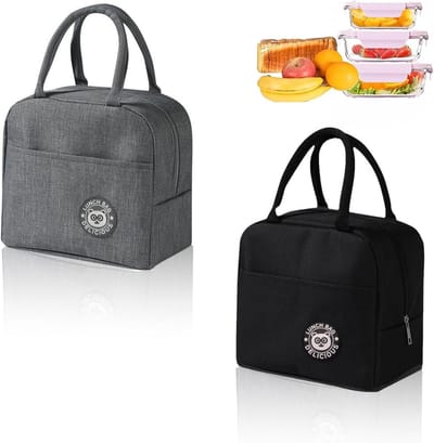 DEANKEJI Portable Lunch Box, 2 Pack Insulated Lunch Bag, Foldable Lunch Bag with Heat Insulating Film for Office, School, Camping, Travel
