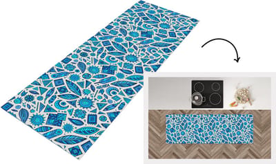 Keukenloper - Loper keuken - Blauw - Patronen - Veren - Maan - 150x50 cm - Keukenloper vinyl