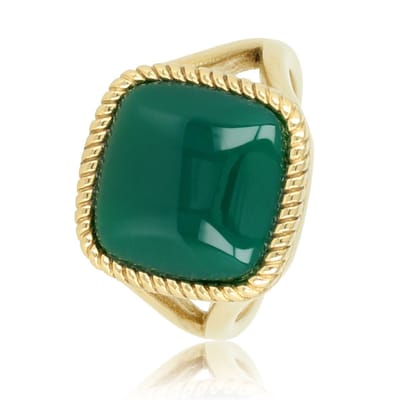 My Bendel - Zegelring Goudkleurig met Green Agate Edelsteen - Goudkleurige Zegelring - Green Agate Edelsteen - Chique Uitstraling - met Luxe Cadeauverpakking | Sieraden Voor Dames | Maat 16.00 Mm / Maat 50