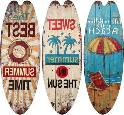 3 Stuks Houten Surfplank Wanddecoratie voor Zomerhuis, Hangborden voor Woonkamer en Tuin