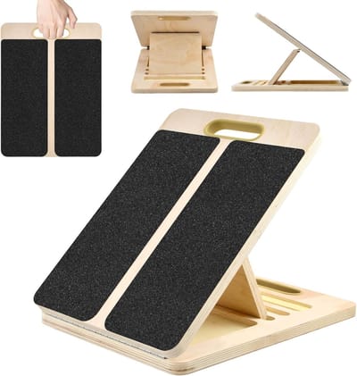 Draagbaar Houten Balansbord voor Kuitstretching en Fysiotherapie, Verstelbaar Antislip Kantelbord voor Thuis Training en Sportoefeningen, Kuittrainer en Kuitstretcher