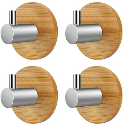 4 STKS bamboe handdoekhouder Houten RVS Handdoekhouder Zelfklevende Handdoekhaken voor Badkamer Keuken Woonkamer Kantoor