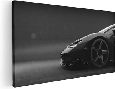 Artaza Canvas Schilderij Sportauto - 40x20 cm - Klein - Wanddecoratie Auto - Muurdecoratie Mancave - Schilderijen Op Canvas Zwart Wit