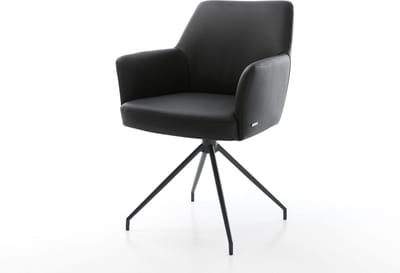 Eetkamerstoel Xana-Flex met armleuning kruisframe conisch zwart echt leer zwart 180° draaibaar pocketveer kern
