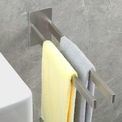 RVS Handdoekhouder Zelfklevend Dubbel Zonder Boren voor Badkamer en Keuken - 40 cm Wandbevestiging, Handdoekrek, Badkameraccessoires