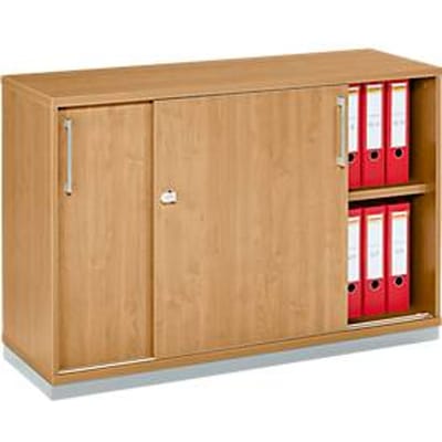 Schäfer Shop Genius TETRIS WOOD schuifdeurkast, 2 OH, incl. stalen sokkel, B 1200 x D 421 x H 800 mm, beuken decor