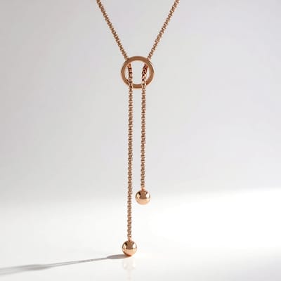 Cavill - Rosé Vergulde 925 Sterling Zilveren Lange Halsketting 80 cm - Elegant Gevlochten Design met Cirkelhanger - Stijlvolle Zilveren Sieraden Dames