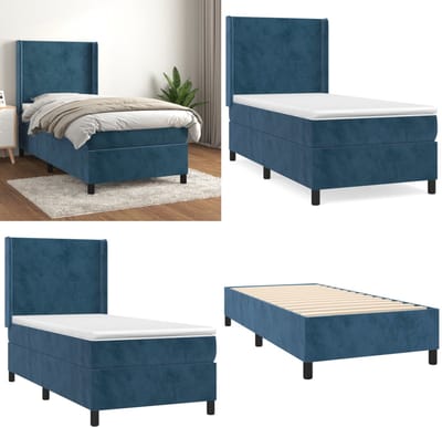 vidaXL - Boxspring - met - matras - fluweel - donkerblauw - 90x190 - cm