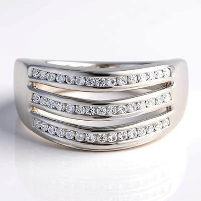 Cavill - Brede Zilveren Ring - 925 Sterling Zilver - 45 Cambodja Zirkonen 0,567 ct - Moderne Gestapelde Lijn Ring - Statement Ring Dames