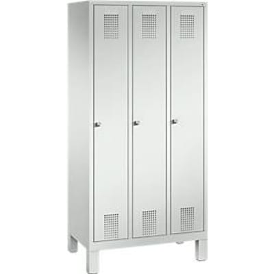 Kledinglocker Evolo S 3000, staal, 3 compartimenten, cilinderslot, lichtgrijs RAL 7035/lichtgrijs RAL 7035