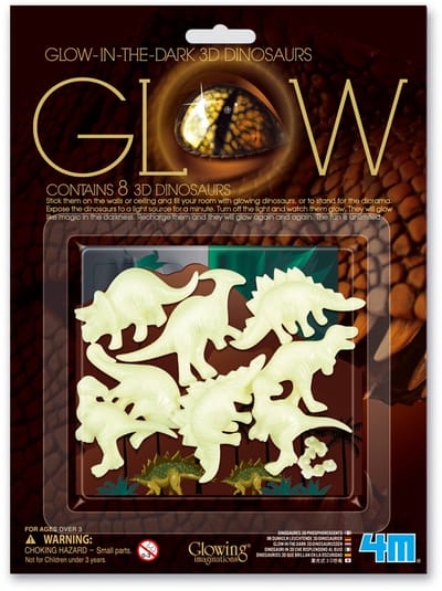 4M Glow In The Dark Stickers - 3D Dino - 8 Dinosaurussen - Muurdecoratie Kids - 3+