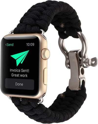 Strap-it Tough outdoor bandje - geschikt voor Apple WatchSeries 1/2/3/4/5/6/7/8/9/10/11/SE/SE2/SE3/Ultra (2) - zwart - Special nylon rope bandje voor iWatch maat: 44mm / 45mm / 46mm / 49mm