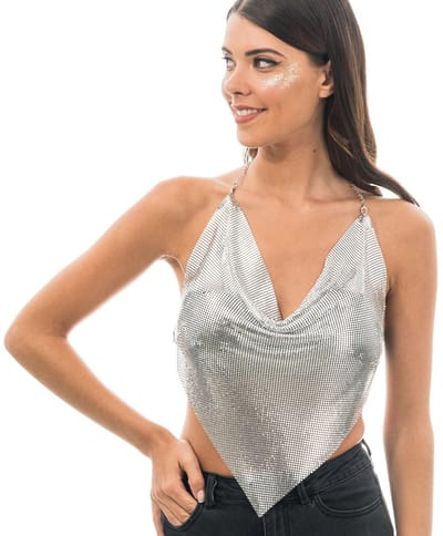 Chaks - Party Hard Festival Top Zilver Vrouw - Zilver - One Size - Carnavalskleding - Verkleedkleding