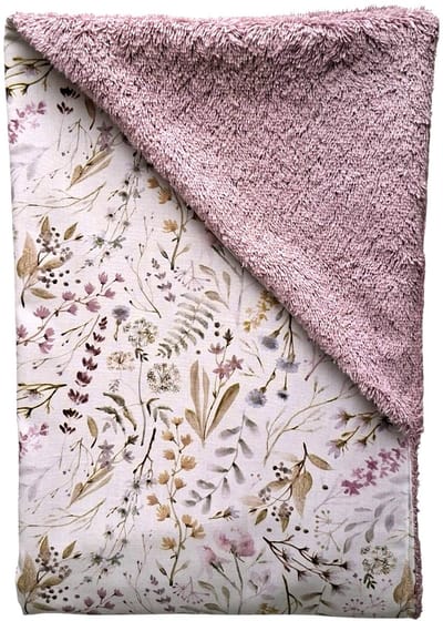 Wikkeldoek - Wikkeldeken - Omslagdoek - Badstof lichtroze - Katoen natuur bladeren - 70 x 70 cm