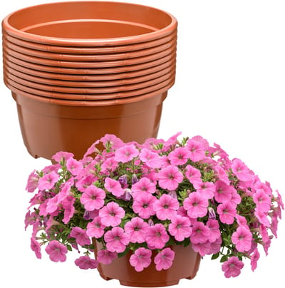 Garronda Set van 10 ronde kunststof plantenbakken met drainage (Terracotta, Ø21 x 10,5 cm – 3 L) GD-KW-B-Terracotta