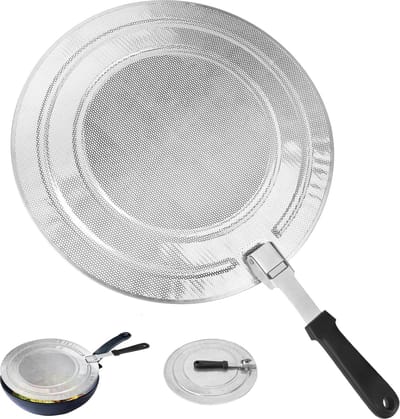 34 cm spatbescherming voor pannen, roestvrij staal, vet-spatbescherming, multifunctionele vetspatbescherming met geïsoleerde handgreep, opvouwbaar spatdeksel voor koken en braden