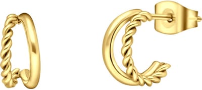 Lucardi Dames Gerecycled stalen goldplated dubbele oorbellen - Oorbellen - Staal - Goudkleurig