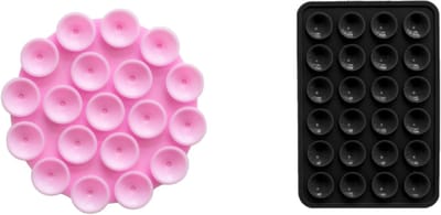 xoxo Wildhearts telefoonstickers Stick On Me Round Pink + Stick On Me Square Black – selfiestickers met zuignap in rond en vierkant design – modieus en sterk – geschikt voor alle telefoonhoesjes