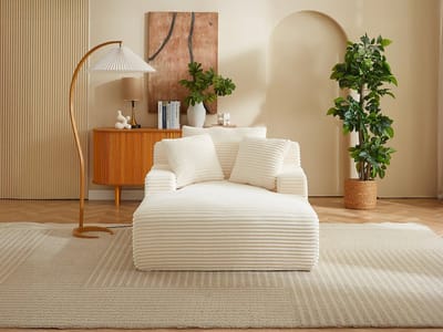 Vente-unique Ligbank in beige fluweel stof met brede ribbels - DONILIA