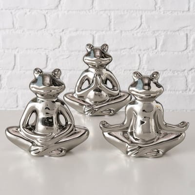 Kikkers - Yoga - 3 set - Zilver - 14x14x5.5cm - Keramiek - Decoratie