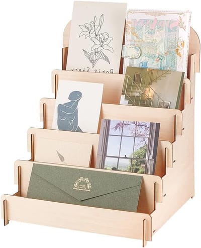 5-traps kaartstandaard van hout, draagbare standaard voor kaarten en stickers, ideaal voor retaildisplay en decoratie