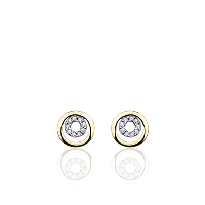Jewels Inc. - Oorbellen - Oorstekers Rond met binnen cirkel gezet met Zirkonia - 7.5mmØ - Bi-color 14 Karaat Goud