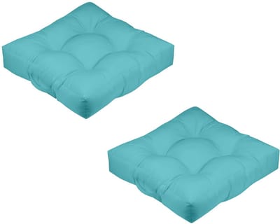 Stof Textile Vloerkussen XXL - 2x - aqua blauw - polyester - 60 x 60 x 12 cm - vierkant - Extra dik - extra zitplaatsen - spelen - gamen - relaxen