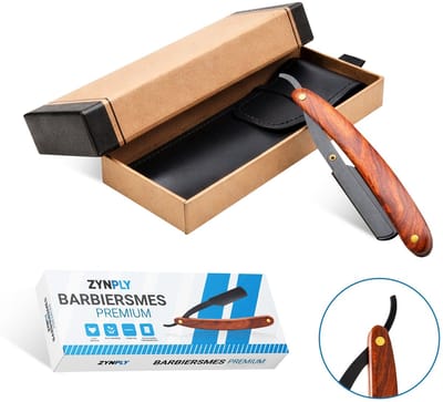 ZYNPLY® Barbiersmes Premium – Professioneel Scheermes Mannen – Shavette met Houten Handvat – Inclusief Hoes – Navulbaar – Voor Baard & Contouren