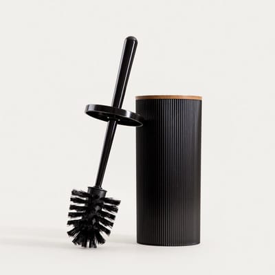 Homla - Diall Toiletborstel - Badkameraccessoire - WC Borstel met Houder - Hygiënische Toiletborstel Badkamer - Moderne WC Accessoires - Duurzame Toiletborstel - Kunststof - 10.5 x 10.5 x 33.5 cm - Zwart