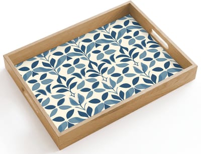 Dienblad hout 40x30 cm - Schootdienblad - Flora - Modern - Blauw - Borrelplank rechthoek - Plateau dienbladen
