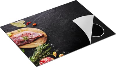 Chefcare Inductie Beschermer Vlees op een Marmeren Plaat - 70x50 cm - Afdekplaat Inductie - Kookplaat Beschermer - Inductie Mat
