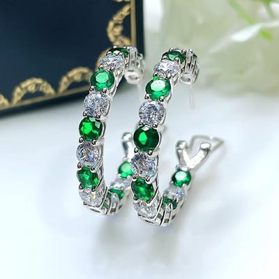 Huitan Briljant Groen/Blauw Zirkonia Grote Hoop Oorbellen voor Vrouwen Luxe Trendy Bruiloft Accessoires Moderne Mode Sieraden gray