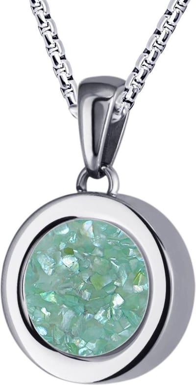 Quiges 12mm Mini Munt Hanger Zilverkleurig RVS Glans met Schelp Turkoois Vlokjes Munt en Box Ketting Ankerketting 42-46cm