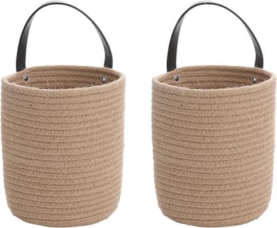 Set van 2 Katoenen Touw Geweven Plantenmanden met Handvatten, Ideaal voor Opslag in Huis, Tuin en Kantoor