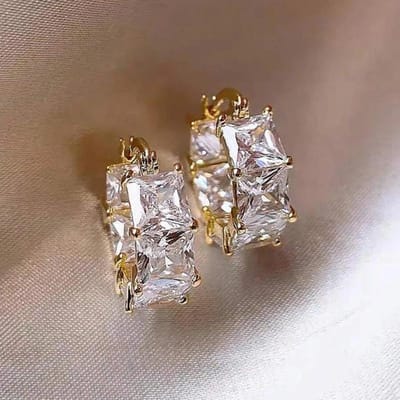 Huitan Prinses Vierkant Wit/Zwart CZ Hoepeloorbellen voor Vrouwen Luxe Accessoires Bruiloft Feest Temperament Elegante Dame Sieraden brown