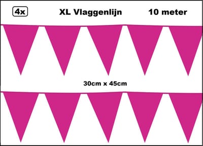 40 meter XL Vlaggenlijn pink 30cm x 45cm - 4x vlaggenlijn pink 10 meter - Giga vlaglijn themafeest party festival