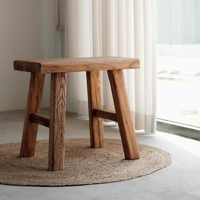 Houten Bankje - Entree Meubel - Schoenen Wisselen - Handgemaakt Elm Hout - 50 cm - Natuurlijk Hout